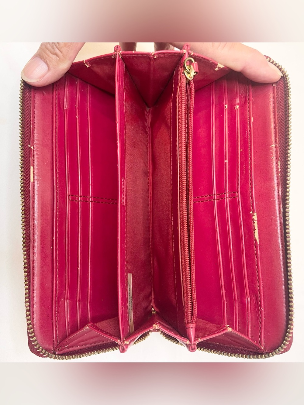 Coach Red Patent Leather Zip-Around Wallet with Bow and Heart Charm - Picture 8 of 15